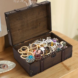 FTVOGUE Wooden Box,Vintage Wooden Storage Box Decorative Treasure Jewelry Chest with Lock Home Decoration for Bedroom Living Room(6282-2302)
