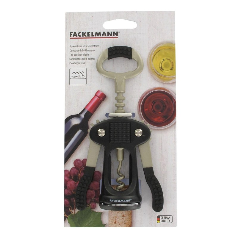 Fackelmann Corkscrew and Bottle Opener, Grey/Black, 17 x 12 x