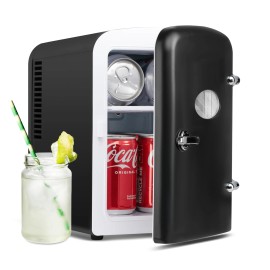 Simple Deluxe 4L 6 Can Portable Mini Fridge Cooler & Warmer with window Freon-Free Black