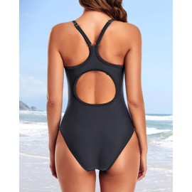 Tempt Me Black Athletic One Piece Swimsuits for Women Training Sport Tummy Control Bathing Suits Large