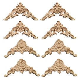 Wooden Carved Ornament, 8 Pieces Corner Ornament, Applique Furniture, Carved Corner Wood, Onlays and Appliques, Wooden Sculpture Corner Unpainted, Decoration for Door, Cabinet, Wall, Window, Table,