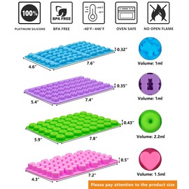 Gummy Bear Candy Molds Silicone, Gummy Molds with 2 Droppers, Non stick Silicone Candy Molds Including Mini Dinosaur, Bear Shape, Hearts and Mini Donut, Set of 4