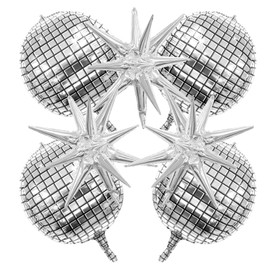 Disco Ball Balloons 7PCS Silver 4D Foil Disco Balloons with Star Balloons for 70s Disco Dance Party Decorations 2024 Graduation Party Decorations Birthday Decorations Bridal Shower Decoration 22 Inch