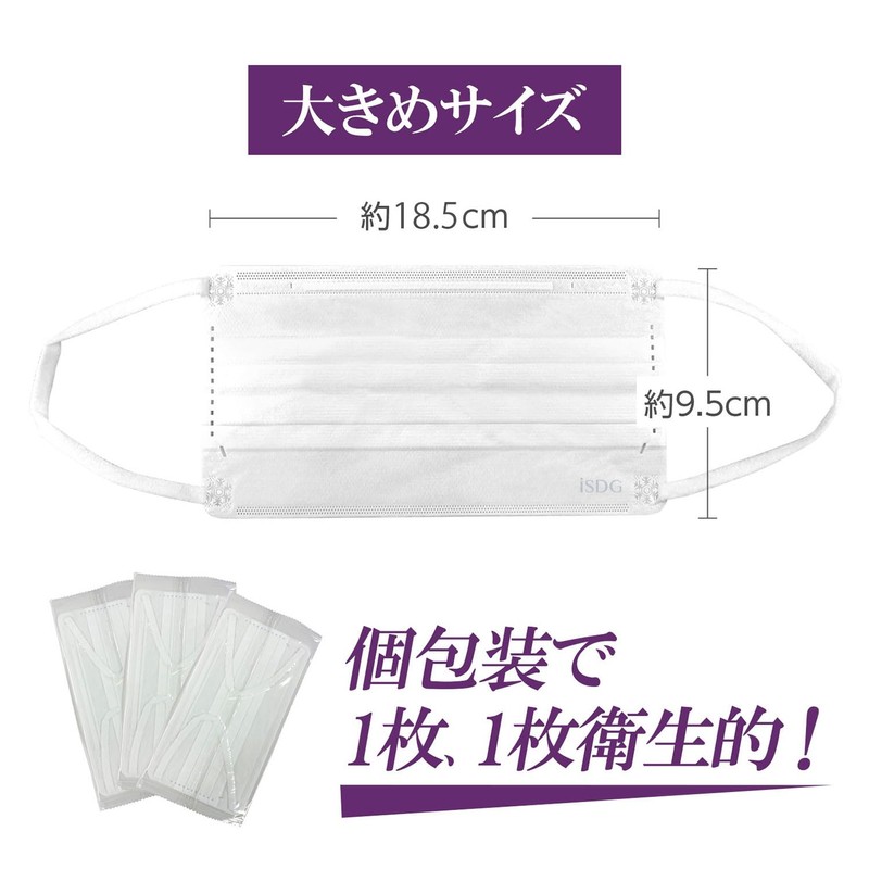 iSDG Non-Woven Mask, Premium, Large Size, 50 Sheets (Individually Packaged)