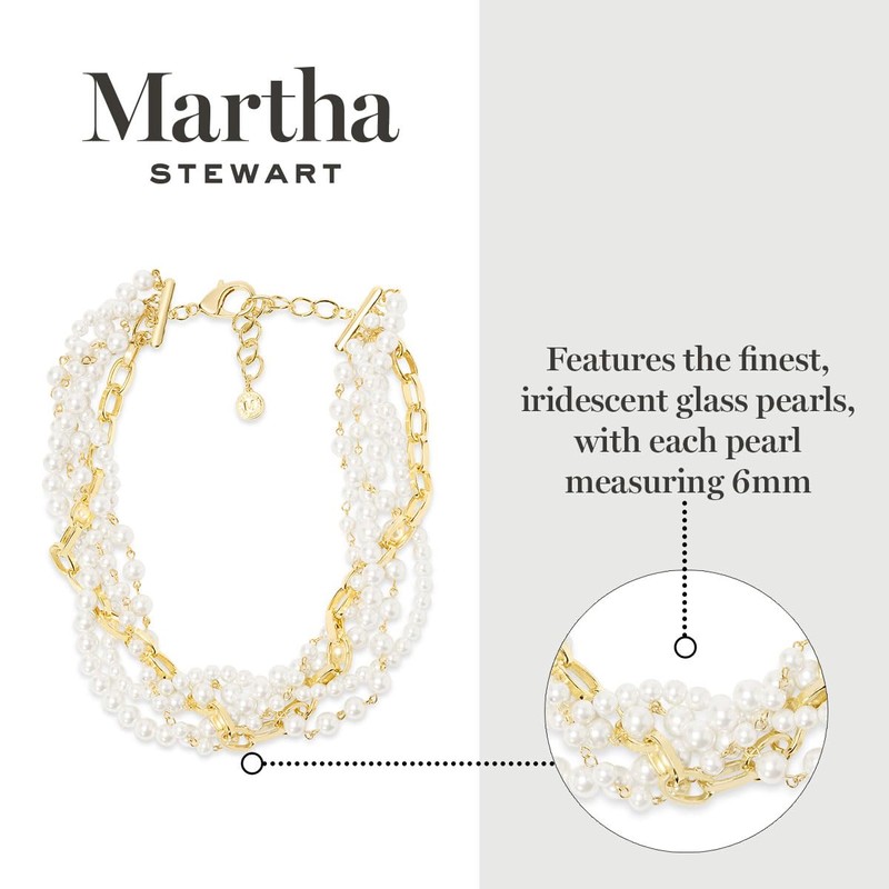 Martha Stewart Five Twisted Strand Pearl and Chain Necklace In