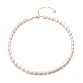 Aleasha Pearl Necklace Women's Boho Green Aventurine Blue Turquoise Stones Chain Freshwater Pearls Beach Necklace Stainless Steel Handmade Jewellery 40 + 5 cm, Size: