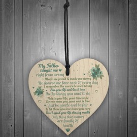 RED OCEAN My Father Fathers Day Dad Wood Heart Sign Memorial Plaque For Him From Daughter Son Gift Present