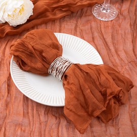 DeZerlor 100 Pack Terracotta Cheesecloth Napkins Washable Fall Burnt Orange Cloth Napkins Set of 100 Rust Thanksgiving Table Napkins Bulk 21x21 Inches for Wedding Bridal Baby Shower Dinner Party Decor