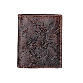 AurexaFashion Genuine Real Leather Short Bifold Wallet for Men, RFID Blocking 3D Animal Print Retro Vintage Embossed Clutch Purse. Vertical Goat Coffee