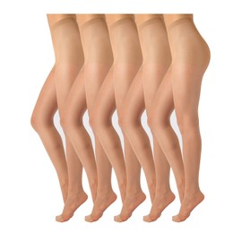 TEXAS PACK 5 PAIRS Women's Adult Women Sheer Tights, 15 Den, Black, Skin, S, M, L, XL, High Rise, Reinforced Toe, Made in Italy