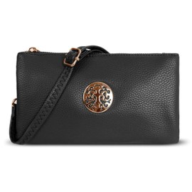 kukubird Women Small Clutch Bag Shouldber Bag Crossbody With Wrislet Adjustable Long Strap-Black