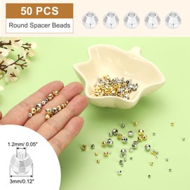 PATIKIL 3mm Silver Plated Laser Filled Spacer Beads, 50Pcs Metal Smooth Faceted Round Ball Beads for Bracelet Jewelry Making Necklace DIY