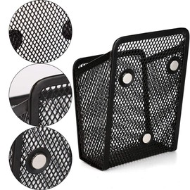 Ritte Pack of 2 Magnetic Storage Basket, Black Square Mesh Magnetic Metal Storage Racks for Fridge, Locker Accessories, Organiser for Office Supplies (A)