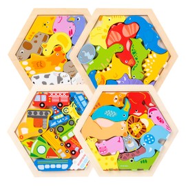 Shinse Wooden Puzzle, Shape Matching Puzzle, Shape Matching, 3, 4, 5, 6 Years Old, Kids, Toddler, Montessori, Early Development, Educational Toy, Fingertip Play, Number, Shape, Shape Recognition, Boys