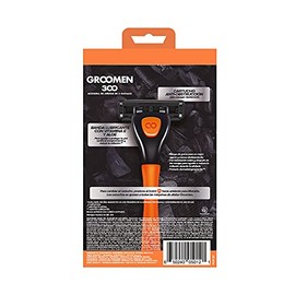 GROOMEN 300 Rastrillo con 3 cuchillas con nanotecnología cerámica, doble banda lubricante, carbón activado, aloe vera y vitamina E, Caja con 1 mango y