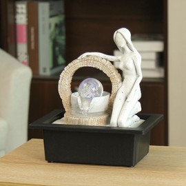 TiCin Tabletop Water Fountain with Spinning Ball Light, Decorative Resin Figure Design, LED Illuminated Rolling Ball, Indoor Home Office Decor, 11.2 x 9 x 7 inches (Type B)