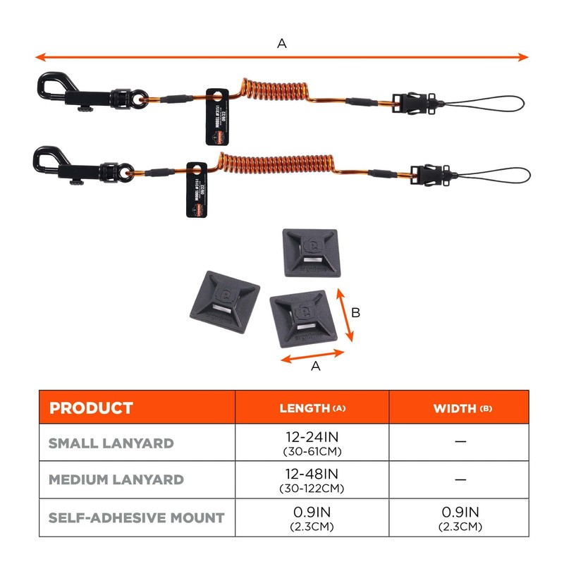 Ergodyne Squids 3151 Coiled Lanyard Tether with Swivel Hook, Detachable