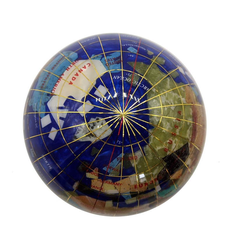 Unique Art 4.3" (110 mm) Diameter Gemstone Globe Paperweight Paper