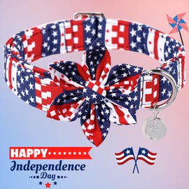 DOGWONG Patriotic Day Dog Collar with Flower - American Flag Dog Collar, 4th of July Dog Bow Collar Heavy Duty Adjustable Patriotic Dog Collar with Bowtie for Small Dogs Pet Gift