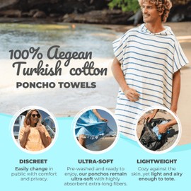 Nova Blue Surf Poncho – White & Navy Striped Surf Poncho – Large Adult Hooded Beach Towel Adult (33 x 44) – 100% Turkish Cotton Surf Towel Changing Robe for Surf Beach