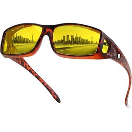 Feisedy B2593 Over Sunglasses, TAC Polarized UV400 UV Protection, For Night Driving, Night Sunglasses, Large Size, Yellow Lenses, Unisex, Leopard Print