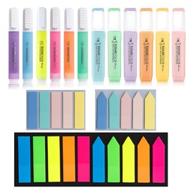 Revision Supplies,400 Sticky Tabs &12 Highlighters, Neon Memo Stickers,Tabs Arrow Tabs for Book Marks, Non-Slip Grip Study Cards Organizer for Presentations, Color-Coded Notes, Office