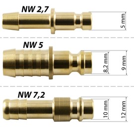 Fittingteile G 3/8 Inch Coupling Plug with Male Thread NW 7.2 Nickel-Plated Brass Standard Coupling Plug Nipple Including Sealing Ring Compressed Air Connection