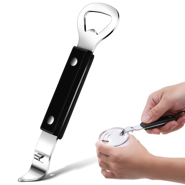 Manual Can Opener and Can Punch Opener, Stainless Steel Opener for Beers Cans Beverages, Small Bottle Opener Can Tapper for Camping and Traveling (Black)