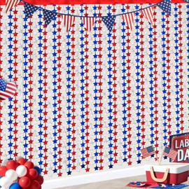 4th of July Decorations 3 Pack Foil Fringe Garland Tinsel Curtains, Red White Blue Hanging Fringe Backdrop Banner, Photo Booth Prop for Patriotic Party Decor (Star 3)