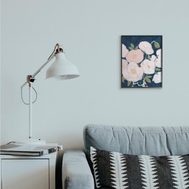 Stupell Industries Luminous Pink Floral Bouquet Over Deep Blue, Design by Grace Popp Black Framed Wall Art, 11 x 14