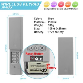 Universal Wireless Keyless Garage Door Keypad Works 310/315/390MHz Chamberlain/LiftMaster/Craftsman Openers with Yellow/Purple/Red/Orange/Green 5 Color Learn Button Opener,Control 3 Doors