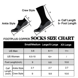 Basketball Socks, FOOTPLUS Unisex Ankle Breathable Copper Golf Running Tennis Socks Odor Free Work Socks for Cold Weather, Moisture Wicking Marathon Jogging Socks, Dress Socks, 3 Pairs Black, XX-Large
