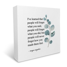 KU-DaYi Maya Angelou Quote I've Learned That People Will Forget What You Said Wood Box Sign Rustic Inspirational Wood Block Plaque Decor for Home Office Wall Desk Shelf Decoration