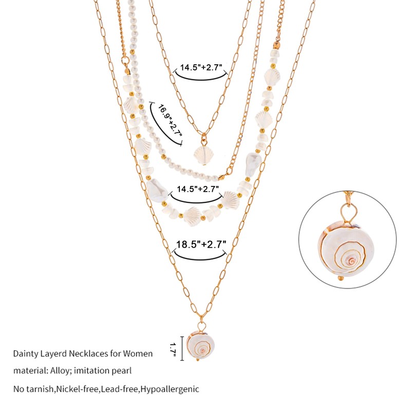 ANDKISS Shell Necklace Gold Layered SeaShell Pendant Shell Choker Necklace
