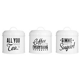 Premier Housewares Pun and Games Tea/Coffee/Sugar Canisters, White, Set of 3
