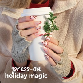 Sally Hansen Salon Effects Perfect Press-On Holiday, Candy Cane Lane​, Press On Nails, Easy to Apply, Nail Glue & Adhesive Tabs Included