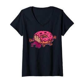 Womens Cute Cartoon Donut Character Design For Kids V-Neck T-Shirt