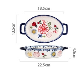 Bicuzat Vintage Style Flower and Butterfly Ladybug Pattern Bakeware Ceramic Casserole Dish Baking Pan Lasagna Pans Baking Dish with Handles for Oven to Table-1 PCS-A-Oval-Small