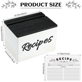 Hoteam Wooden Recipe Box with Cards Rustic Wood Recipe Card Holder with 50 Pcs 5 x 7 Cards Set Farmhouse Organization Box with Dual Slots for Phone Kitchen Decoration(White)