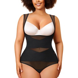 Nebility Plus Size Shapewear Bodysuit for Women Tummy Control Body Shaper Seamless Faja Colombian Waist Trainer Girdle(Black Plus Size Plus Size,1X)