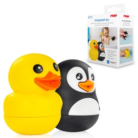 reer MyHappyBath Toys Badetiere Ente & Pinguin | Badespielzeug für Babys und Kinder ab 6 Monaten | Spritztiere | Spaßiges Badewannenspielzeug