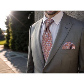 S&W SHLAX&WING Necktie for Men Red Medium Vermillion Blue Floral Tie Set with Pocket Square Party XL Extra Long 160cm