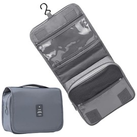 Hanging Toiletry Bag, Travel Wash Bag for Women Portable Folding Cosmetic Organizer Large Capacity Girls Makeup Bag Waterproof Shower Bag with Separate Compartment (Gray)