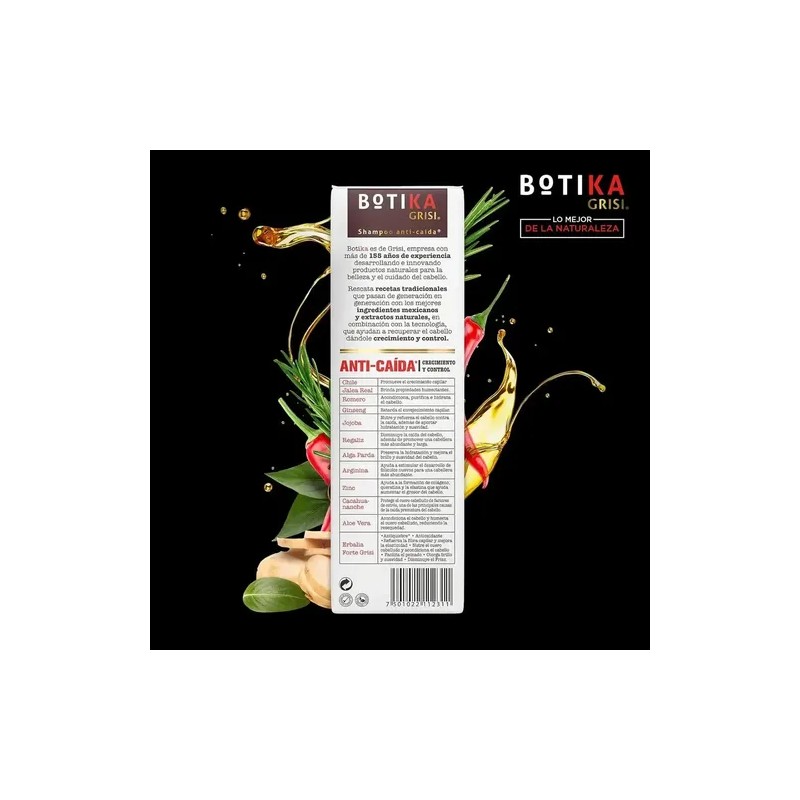 Botika Grisi Shampoo anticaída con Chile, Jalea Real, Romero y