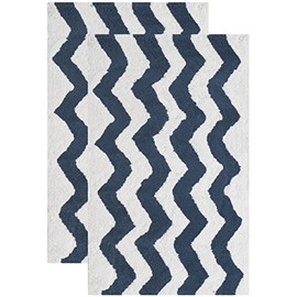 Safavieh Plush Master Bath Collection PMB727E Handmade Nautical Blue Cotton Bath Mat, 1 feet 9 inches by 2 feet 10 inches (1'9" x 2'10") (Set of 2)