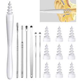 Ear Wax Removal Tool, Ear Wax Removal Reusable and Washable Replacement Soft Silicone Tips for Cleaner Earwax, Ear Wax Removal Kit Contains 7 Types of Ear Cleaner Tools (White)
