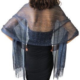 Central Chic Womens Shimmer Shawl Sparkly Scarf Wrap Weddings Bridal Proms Parties Balls (Navy Blue)