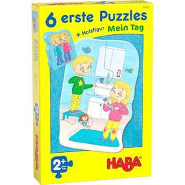 HABA 305235 - 6 First Puzzles - My Day, Puzzle from 2 Years with Extra Large Pieces and Wooden Figure for Free Play