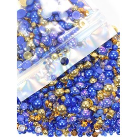 Rhinova 70g Mix Pearls and Rhinestones for Crafting, Sizes Range 3mm-10mm Pearl Beads for Bedazzler Rhinestones for Bedazzling Pearls for Crafting Sock Charms Nail Shoe Mugs (Royal Sapphire Mix)