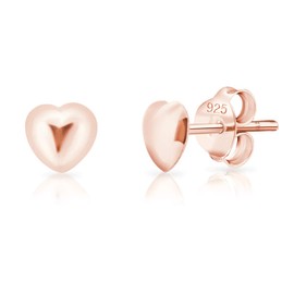 DTPsilver® Small Earrings 925 Sterling Silver Yellow Gold-Plated or Rose Gold Plated Heart Stud Earrings Diameter 5 mm, Sterling Silver Rose Gold, No Gemstone